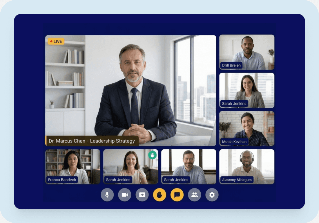 Sesión en vivo de Medicina Crítica con el facilitador y los participantes conectados