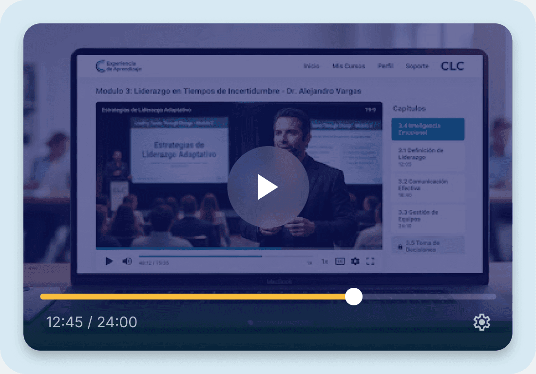 Reproductor de la plataforma Medicina Crítica mostrando la grabación de una clase